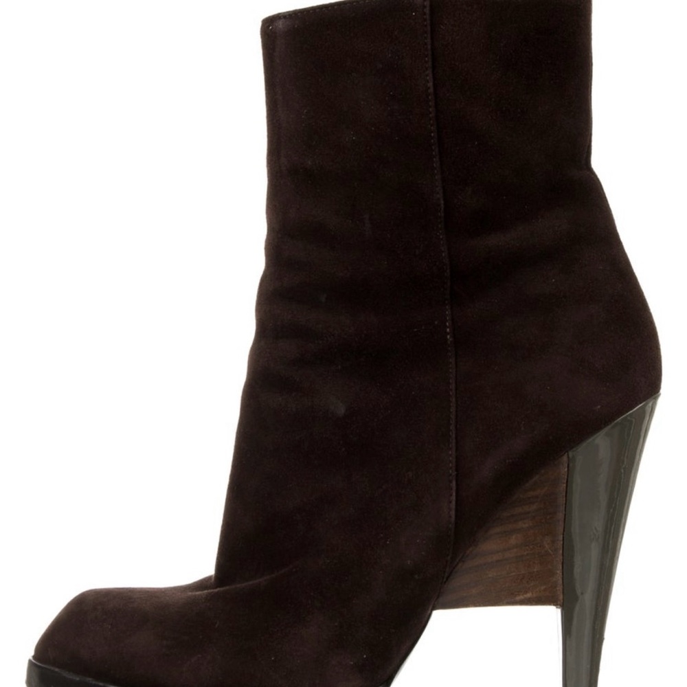 Yves Saint Laurent Dark Brown Suede Heeled Boots
